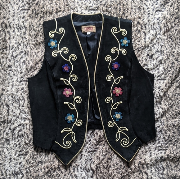 Vintage Jackets & Blazers - Vintage beaded suede vest